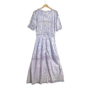 LoveShackFancy Beth Midi Dress, Violet Tie Dye Splash, Size M,  Cottagecore Lace
